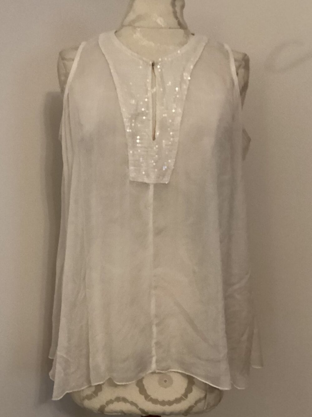 GIULIA ITALY WOMEN'S SILK TANK TOP SEQUIN TRIM S LAGENLOOK LAYERING RELAXED FIT